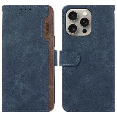 ABEEL iPhone 15 Pro Max Plånboksfodral Konstläder RFID Blockering Blå