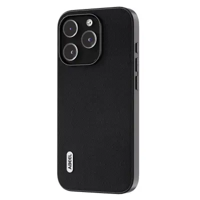 ABEEL iPhone 15 Pro Max Mobilskal Äkta Läder PC+TPU Nappa Svart