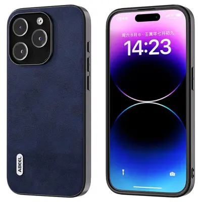 ABEEL iPhone 15 Pro Max Skal Läder Coated TPU - Blå