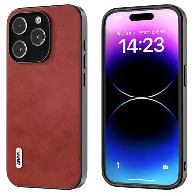 ABEEL iPhone 15 Pro Max Skal Läder Coated TPU - Röd