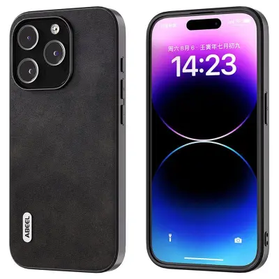 ABEEL iPhone 15 Pro Max Skal Läder Coated TPU - Svart