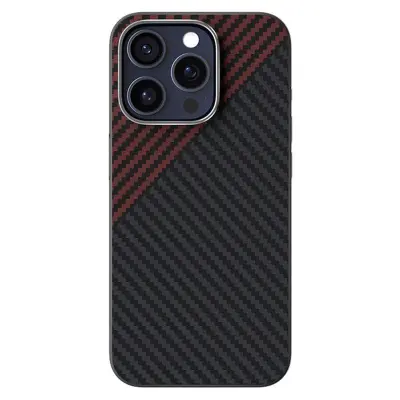 ABEEL iPhone 15 Pro Max Mobilskal MagSafe Kolfiber Svart/Röd