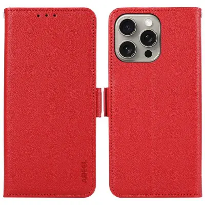 ABEEL iPhone 15 Pro Max Mobilskal RFID-Skydd Konstläder Röd