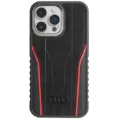 Audi iPhone 15 Pro Max Mobilskal Magsafe Genuine Läder - Svart/Röd