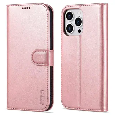 AZNS iPhone 15 Pro Max Plånboksfodral Konstläder - Roséguld