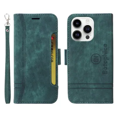 BETOPNICE 001 iPhone 15 Pro Max Plånboksfodral Shockproof Konstläder - Grön