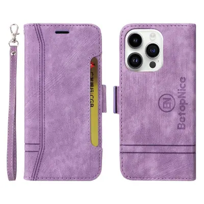 BETOPNICE 001 iPhone 15 Pro Max Plånboksfodral Shockproof Konstläder - Lila