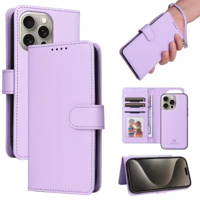 BETOPNICE iPhone 15 Pro Max Plånboksfodral - Avtagbart Konstläder - Lila