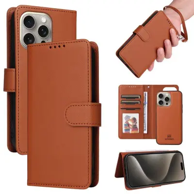 BETOPNICE iPhone 15 Pro Max Plånboksfodral - Detachable Konstläder- Brun