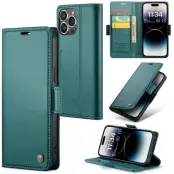 CASEME Plånboksfodral Konstläder iPhone 15 Pro Max RFID-Skydd Grön
