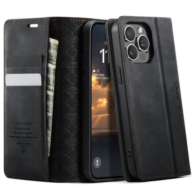 CASEME 033 iPhone 15 Pro Max Skal RFID Blocker Läder Svart