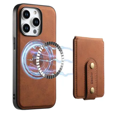 DENIOR D14 iPhone 15 Pro Max Fodral Retro Textur PU+TPU+PC Brun