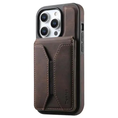 DENIOR D18 iPhone 15 Pro Max Fodral Läder med Ställning - Brun
