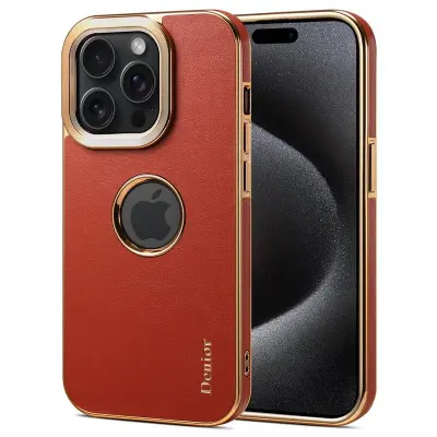DENIOR iPhone 15 Pro Max Mobilskal Äkta läder Elektropläterad - Mörkröd