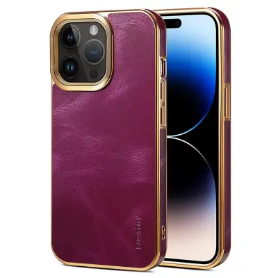 DENIOR iPhone 15 Pro Max Mobilskal i äkta läder och PC - Lila