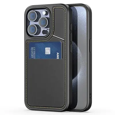 DUX DUCIS Rafi II iPhone 15 Pro Max mobilskal med kortplats Konstläder - Svart