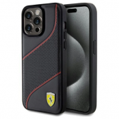 Ferrari iPhone 15 Pro Max Mobilskal Perforated Waves Metal Logo - Svart