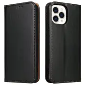 FIERRE SHANN för iPhone 15 Pro Max Plånboksfodral Texturerat Konstläder Svart
