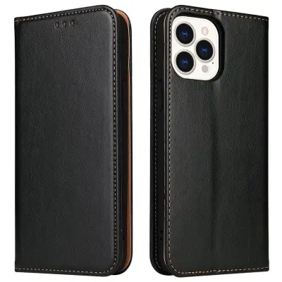 FIERRE SHANN för iPhone 15 Pro Max Plånboksfodral Texturerat Konstläder Svart