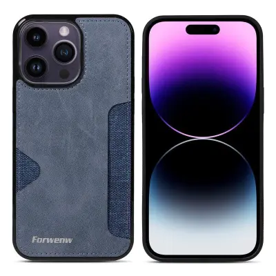 FORWENW F5 Series iPhone 15 Pro Max Fodral KonstLäder - Blå