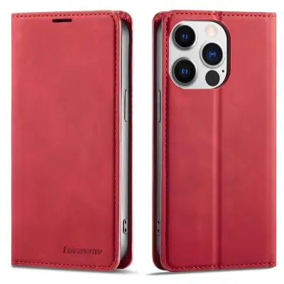 FORWENW iPhone 15 Pro Max Plånboksfodral Konstläder - Röd