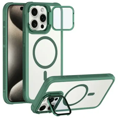 iPhone 15 Pro Max Mobilskal Magsafe med Linsskyddsstöd (Grön)