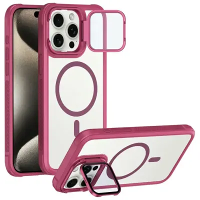 iPhone 15 Pro Max Mobilskal Magsafe med Linsskyddsstöd (Vinröd)