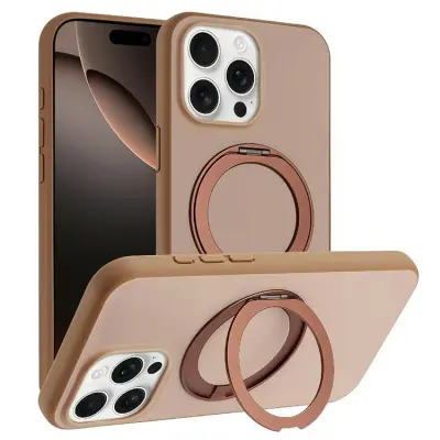 iPhone 15 Pro Max Mobilskal MagSafe Rotary Kickstand Skin Touch - Guld (Ökenguld)