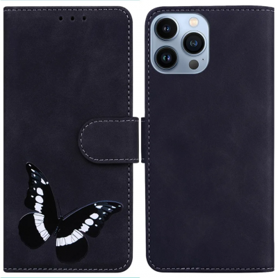 iPhone 15 Pro Max Plånboksfodral Fjärilstryck - Svart