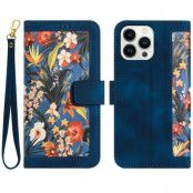 iPhone 15 Pro Max Plånboksfodral Flower Pattern - Mörkblå