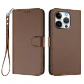 iPhone 15 Pro Max Plånboksfodral Läder med Handledsrem - Brun
