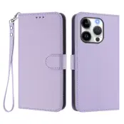 iPhone 15 Pro Max Plånboksfodral Läder med Handledsrem - Ljuslila