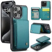 JEEHOOD J05 Mobilskal till iPhone 15 Pro Max Läder med Magnetficka Cyan