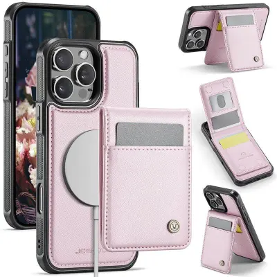 JEEHOOD J06 iPhone 15 Pro Max Läderfodral MagSafe Rosa