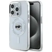Karl Lagerfeld iPhone 15 Pro Max Mobilskal Magsafe Metal Karl Head - Vit