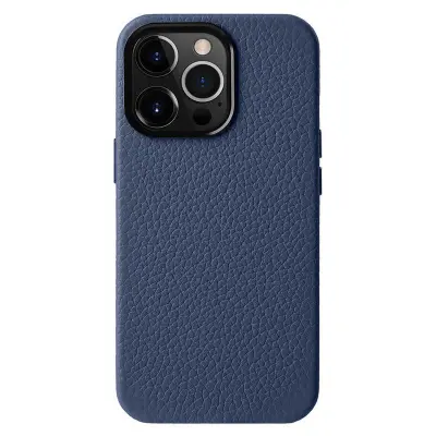 MELKCO iPhone 15 Pro Max Mobilskal Äkta Läder + PC Blå
