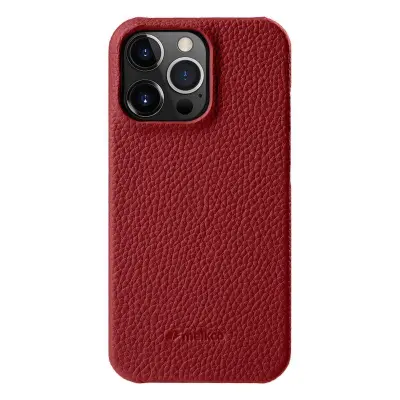 MELKCO Skyddsfodral för iPhone 15 Pro Max, äkta läder, röd