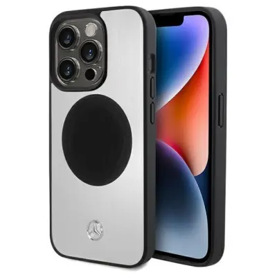 Mercedes iPhone 15 Pro Max Mobilskal MagSafe Läder&Alu - Silver