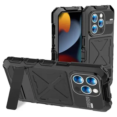 R-JUST iPhone 15 Pro Max Skal Silikon+Metal Anti-drop Svart