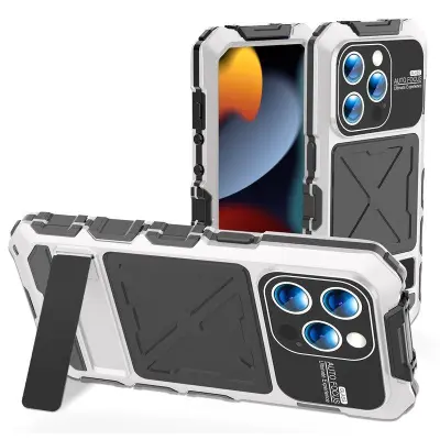 R-JUST iPhone 15 Pro Max Mobilskal Silikon+Metall Anti-drop Silver