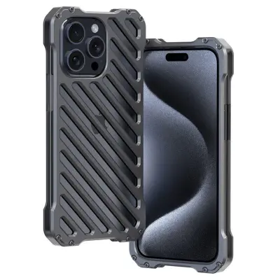 R-JUST RJ-50 iPhone 15 Pro Max Mobilskal Aluminium Legering Svart