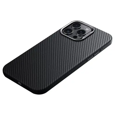 SULADA iPhone 15 Pro Max Skal Magnetiskt Linsram Läder TPU Svart