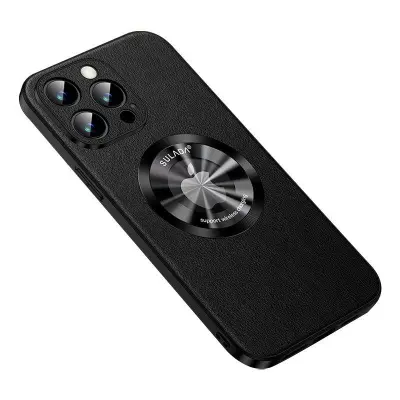 SULADA iPhone 15 Pro Max Mobilskal PU Läder TPU MagSafe Svart