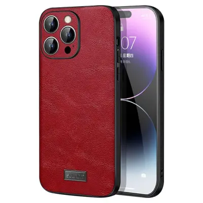 SULADA iPhone 15 Pro Max Mobilskal PU Läder TPU PC Stöttålig Röd
