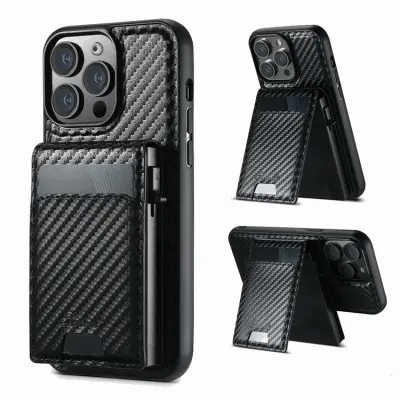 SUTENI iPhone 15 Pro Max Mobilskal Magsafe Korthållare Carbon Fiber