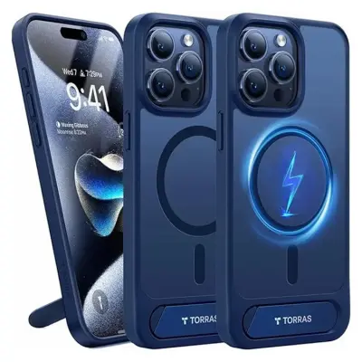 Torras iPhone 15 Pro Max Mobilskal Magsafe Kickstand - Marinblå
