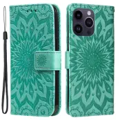 Trolsk Imprint Dahlia Flower Wallet (iPhone 15 Pro Max) - Grön