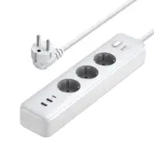Ugreen Förlängningskabel 30W Med Strömbrytare 3xAC 1xUSB-C 2xUSB-A - Vit