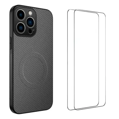 WANLONFENG iPhone 15 Pro Max Mobilskal MagSafe + [2-Pack] Härdat Glas