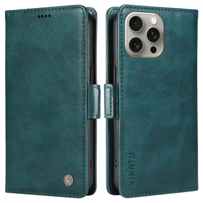 YIKATU iPhone 15 Pro Max Plånboksfodral Litchi Texture - Blå